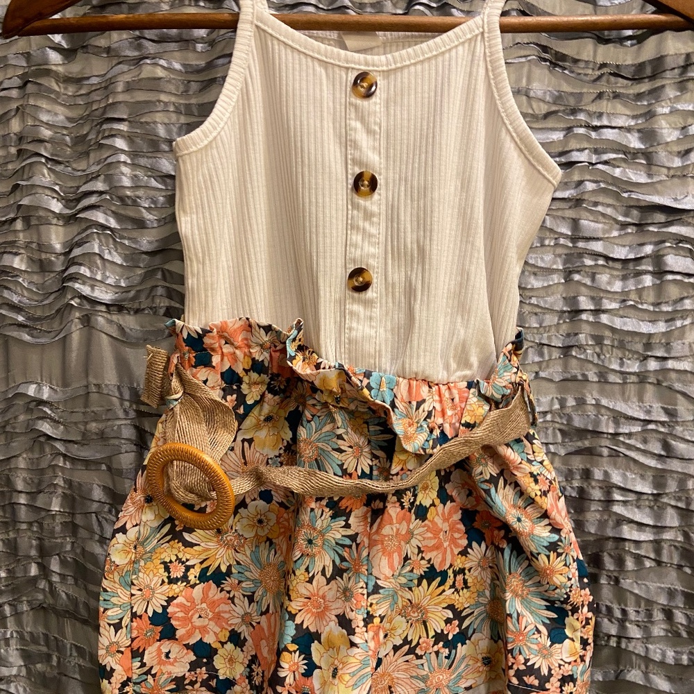 Floral romper with attached belt ready for summer